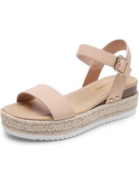 Women's Espadrille Platform Wedge Sandals Nude Ankle Strap Dressy Sandals